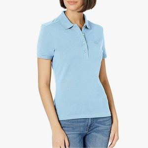 Lacoste Women’s Legacy Short Sleeve Slim Fit Polo Stretch Shirt in Light Blue